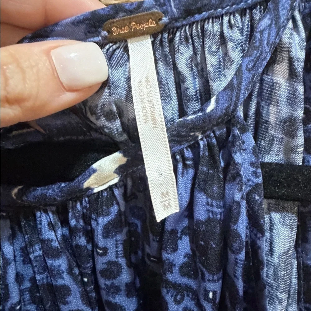 Free People Mid Summers Day Tunic Dress Side Tie Bluebell Blue Combo Size M